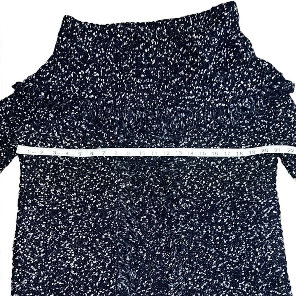 EUC POL by Anthropologie Cotton Blend Navy Blue Cowlneck Fringe Sweater Medium - Picture 8 of 9